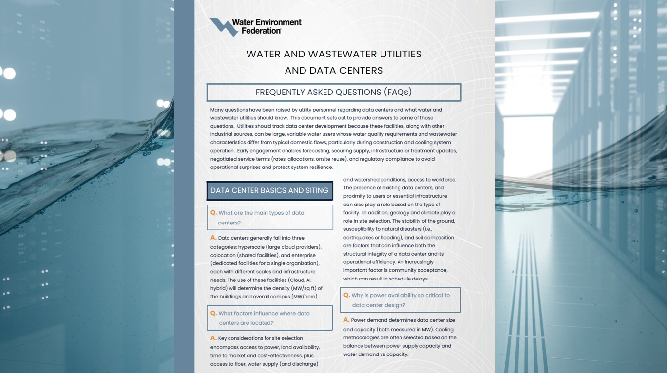 WEF releases FAQs on Water and Wastewater Utilities and Data Centers